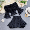 French girl suit two-piece female western-style ruffled shoulder flared sleeve short top high waist skirt