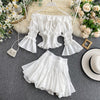 French girl suit two-piece female western-style ruffled shoulder flared sleeve short top high waist skirt