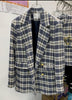 French woolen double-breasted plaid loose blazer women winter thick tweed temperament small suit