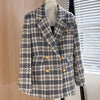 French woolen double-breasted plaid loose blazer women winter thick tweed temperament small suit