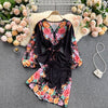 Full Garden Spring Collection 2022 Spring Explosive Set Two-piece Palace Style Puff Sleeve Shirt + Wide Leg Shorts