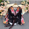 Full Garden Spring Collection 2022 Spring Explosive Set Two-piece Palace Style Puff Sleeve Shirt + Wide Leg Shorts