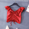 Fungus Short Sling V-neck Drawstring Shirts Sweet Ruffled Polka Dots Pleated Blouses Slim Tank Short Butterfly Sleeve Crop Tops