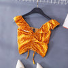 Fungus Short Sling V-neck Drawstring Shirts Sweet Ruffled Polka Dots Pleated Blouses Slim Tank Short Butterfly Sleeve Crop Tops