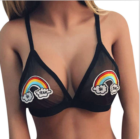 Funny Lovely Women Girl Crop Top Floral Embroidery Bralette Cute Ice Cr Rainbow Female Bra Strappy Triangle Unpadded Lingerie