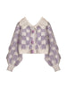 Fur Japanese Plaid Cardigan Sweaters Kawaii Women Y2K Autumn Loose Casual V-neck Single Breasted Kawaii Cropped Knitted Cardigan