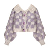 Fur Japanese Plaid Cardigan Sweaters Kawaii Women Y2K Autumn Loose Casual V-neck Single Breasted Kawaii Cropped Knitted Cardigan