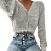 Furry  Pink Sweater Women Fashion V-neck Long Sleeve Casual button Crop kardigan 2019 Autumn Winter Popular Women's Cardigan