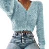 Furry  Pink Sweater Women Fashion V-neck Long Sleeve Casual button Crop kardigan 2019 Autumn Winter Popular Women's Cardigan