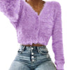 Furry  Pink Sweater Women Fashion V-neck Long Sleeve Casual button Crop kardigan 2019 Autumn Winter Popular Women's Cardigan