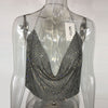 Crystal Diamond Sexy Backless Women Crop Tops Halter Tank Camis Cropped Bra Crop Top Strap Lady Party Vest T Shirt