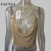 Crystal Diamond Sexy Backless Women Crop Tops Halter Tank Camis Cropped Bra Crop Top Strap Lady Party Vest T Shirt