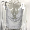 Crystal Diamond Sexy Backless Women Crop Tops Halter Tank Camis Cropped Bra Crop Top Strap Lady Party Vest T Shirt