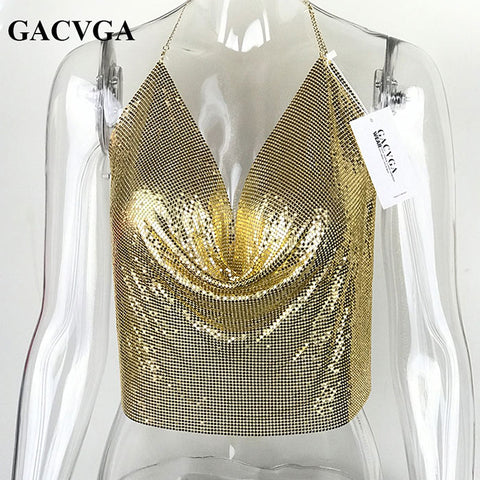 Sexy Backless Sequins Women Crop Tops Halter Tank Camis Summer Cropped Bra Crop Top Strap Ladies Party Vest Blusa