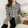 GACVGA 2023 Elegant Weave Plaid Women Blazer With Pocket And Lining Autumn Winter Causal Tweed Coat Office Ladies Suit Jacket