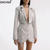 GACVGA Streetwear Blazer And Skirt Set 2023 Autumn Casual Long Sleeve Crop Top Suit Office Lady Two Piece Set Black Short Coats
