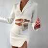 GACVGA Streetwear Blazer And Skirt Suits 2023 Autumn Two Piece Set Casual Long Sleeve Crop Top Office White Black Jackets Coats