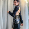 GALCAUR Back Patchwotk Metal Chain Women's Blazer Coat Lapel Collar Long Sleeve Hollow Out  For Female Causal Coat Fashiont Tide
