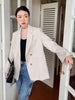 GALCAUR Beige Blazers For Women Notched Long Sleeve Patchwork Pocket Casual Slim Blazer Female Autumn Clothing 2023 New