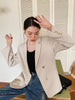 GALCAUR Beige Blazers For Women Notched Long Sleeve Patchwork Pocket Casual Slim Blazer Female Autumn Clothing 2023 New