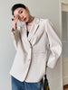 GALCAUR Beige Blazers For Women Notched Long Sleeve Patchwork Pocket Casual Slim Blazer Female Autumn Clothing 2023 New