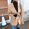 GALCAUR Korean Casual Blazers For Women Notched Collar Long Sleeve Sashes Solid Coats Female Autumn Clothing 2022 Style