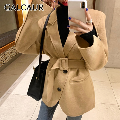 GALCAUR Korean Casual Blazers For Women Notched Collar Long Sleeve Sashes Solid Coats Female Autumn Clothing 2022 Style