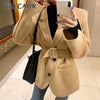 GALCAUR Korean Casual Blazers For Women Notched Collar Long Sleeve Sashes Solid Coats Female Autumn Clothing 2022 Style