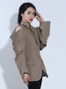 GALCAUR Off Shoulder Blazer Coats For Female Lapel Collar Long Sleeve High Waist Loose Solid Color Women's Casual Coat Fashion