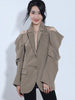 GALCAUR Off Shoulder Blazer Coats For Female Lapel Collar Long Sleeve High Waist Loose Solid Color Women's Casual Coat Fashion