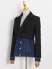 GALCAUR Patchwork Denim Blazer Coats For Female Lapel Collar Long Sleeve High Waist Slimming Women's Casual Coat Fashion