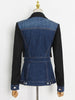 GALCAUR Patchwork Denim Blazer Coats For Female Lapel Collar Long Sleeve High Waist Slimming Women's Casual Coat Fashion