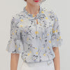 Chiffon Print Ruffles Sleeved Blusas Work Shirts For Womens Elegant Half Sleeve Blouses Plus Size Female Summer Tops