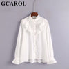 New Collection Stand Collar Ruffles Women White Blouse Asymmetric Gauze Shirt Sweet Vintage Autumn Winter Tops
