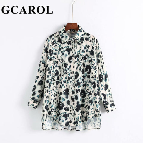 New Collection Women Leopard Floral Blouse Oversize Asymmetric Design Shirt 2 Pockets For 4 Season