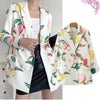 GCAROL Women Floral Fruits Printed White Suit Single-breasted Fresh Casual Sweet Multi-occasion Blazer Spring Autumn Outwear