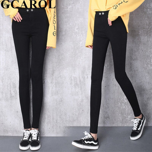 GCAROL Women Mid Waist Magic Pencil Pants  Wealth Fabric Stretch Ankle Length Bottom Pants In Spring Autumn Summer