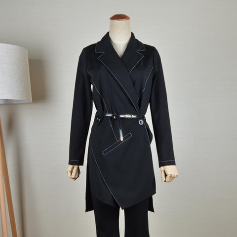 Ladies Jackets And Blazers Double Breasted Blazer Women Long Sleeve Back Split Irregular Windbreaker Solid Slim Coat