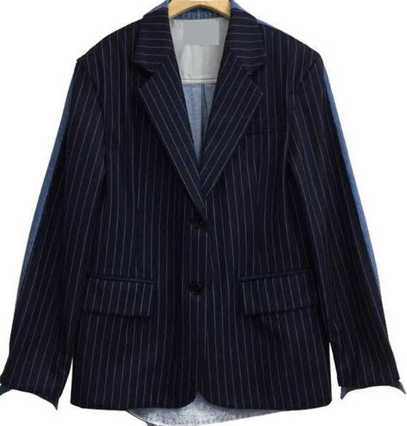 Women Blazer Jacket Denim Blazers Jackets Loose Striped Jacket Long Women Coat 2022 New Spring Patchwork Vintage Casual