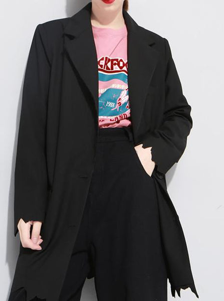 Women Blazer Jacket Vintage Suit Blazer Formal Jackets Irregular Wavy Shoulder Pads Loose Spring Coat Women Long Black