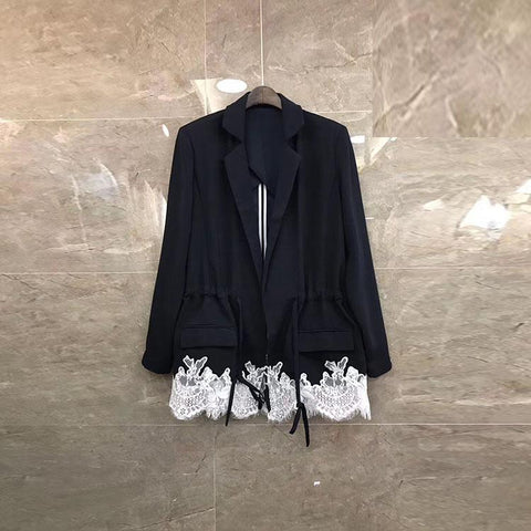 Women Blazers Lace Spliced Suit Blazer Drawstring Long Sleeve Slim High Waist Suit Coat 2022 Autumn Womens Casual Wear