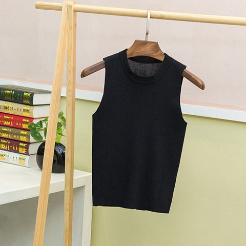 T Shirt Women 2022 Summer Tank Tops Solid High Quality Knitted Elastic Base Sleeveless Vest Helter Tee Shirt Femme