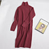 GIGOGOU Thumb Hole Long Knit Women Maxi Sweater Retro Thick Warm Turtleneck Straight Dress Winter Christmas Party Dress Vestido