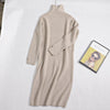GIGOGOU Thumb Hole Long Knit Women Maxi Sweater Retro Thick Warm Turtleneck Straight Dress Winter Christmas Party Dress Vestido