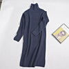 GIGOGOU Thumb Hole Long Knit Women Maxi Sweater Retro Thick Warm Turtleneck Straight Dress Winter Christmas Party Dress Vestido