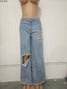 GL Winter Denim elastic Pants Women Retro Ripped Jeans Wide Leg Trousers Irregular Hole Casual Bell-Bottoms Pant Female Z060