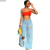 GL Winter Denim elastic Pants Women Retro Ripped Jeans Wide Leg Trousers Irregular Hole Casual Bell-Bottoms Pant Female Z060