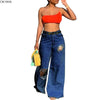 GL Winter Denim elastic Pants Women Retro Ripped Jeans Wide Leg Trousers Irregular Hole Casual Bell-Bottoms Pant Female Z060