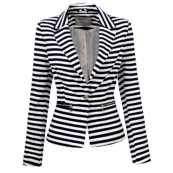 Spring Slim Women Coat Striped Women Jacket Long Sleeve One Button Suit Ladies Work Wear Blazers WXZ-1052