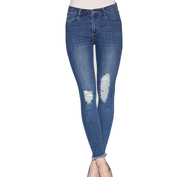 Women torn Jeans 2022 Skinny Casual Apparel High Waist Ripped Female Denim Pencil Pants WNK-3300